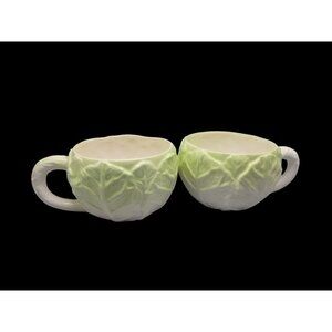 Hermes Pottery Cabbage Soup Cups Pair Vintage 4" Diameter 3" Deep Veggie Design